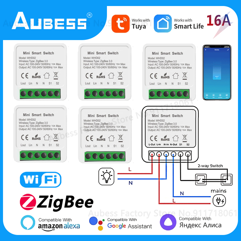 Aubess Tuya WiFi/ZigBee Ʈ ġ 2  Ʈ ..